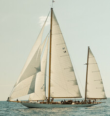 Fototapeta premium Classic sailboat in French regatta with sails full of wind