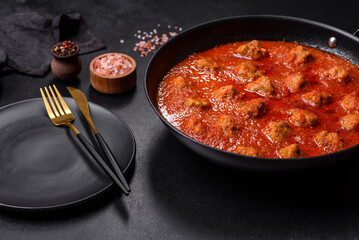 Delicious meatballs made from ground beef in a spicy tomato sauce