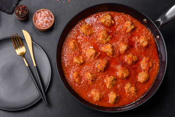 Delicious meatballs made from ground beef in a spicy tomato sauce