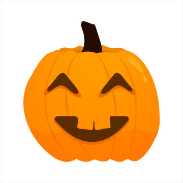 Cute cartoon halloween pumpkin with happy carved face