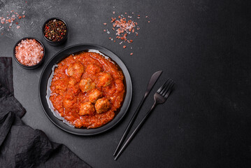 Delicious meatballs made from ground beef in a spicy tomato sauce