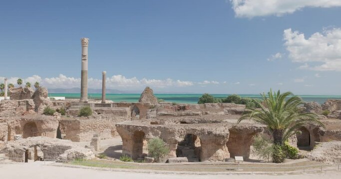 Panoramic view of Archaeological site of Carthage, The Baths of Antoninus. Carthage, Tunisia. 