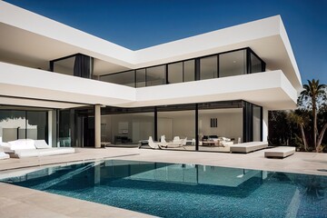 Fototapeta premium Contemporary white house with pool
