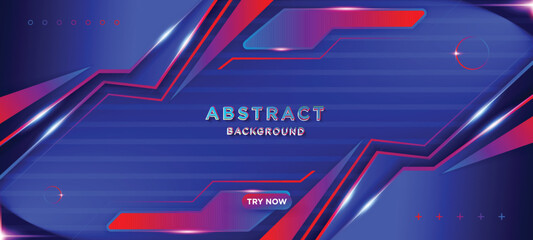 Futuristic red and blue neon abstract gaming banner design template with metal line technology concept. Vector illustration for business corporate promotion, header social media, live streaming design