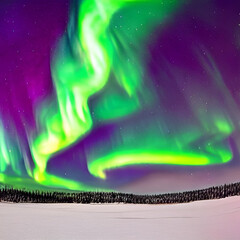 polar lights in landscape with snow
