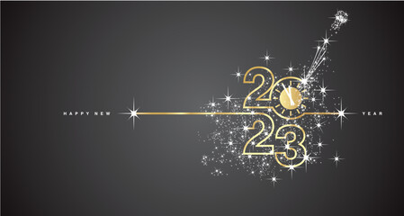 New Year 2023 countdown line design firework champagne gold white black background vector