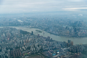Fototapeta premium Aerial view of city of Chongqing and Yangtze river in China