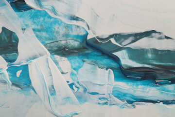 Art modern oil and acrylic smear blot canvas painting wall. Abstract wave texture blue, white,...