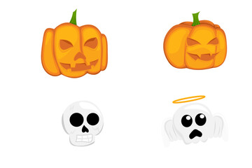 halloween pumpkin and ghost cartoon set for stickers and decoration party and celebration