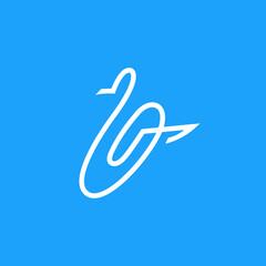 Simple swan line art vector design. Minimal one line swan icon isolated on blue background. Cool swan logo inspiration.