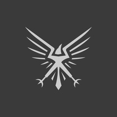 Raven logo concept inspiration. Wild and strong raven icon isolated on dark background. Awesome raven logo.