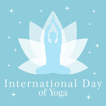 international day yoga illustration. Vector illustration with a man in yoga poses on a mountains landscape background for use as a template of the poster for International Yoga Day, 21st June. EPS 10.