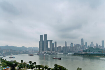 Chongqing city in China at cloudy day