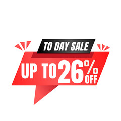 26% off sale balloon. Red and black vector illustration . sale discount label design, Twenty-six