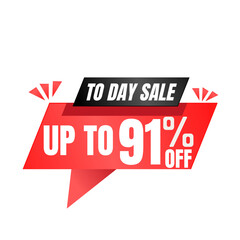 91% off sale balloon. Red and black vector illustration . sale discount label design, Ninety one
