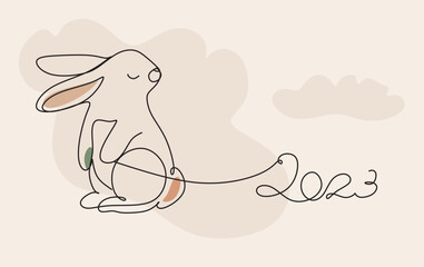 Chinese New Year 2023, the year of the rabbit, red and gold line art characters, simple hand-drawn Asian elements with craft (Chinese translation: Happy Chinese New Year 2023, year of the rabbit).
