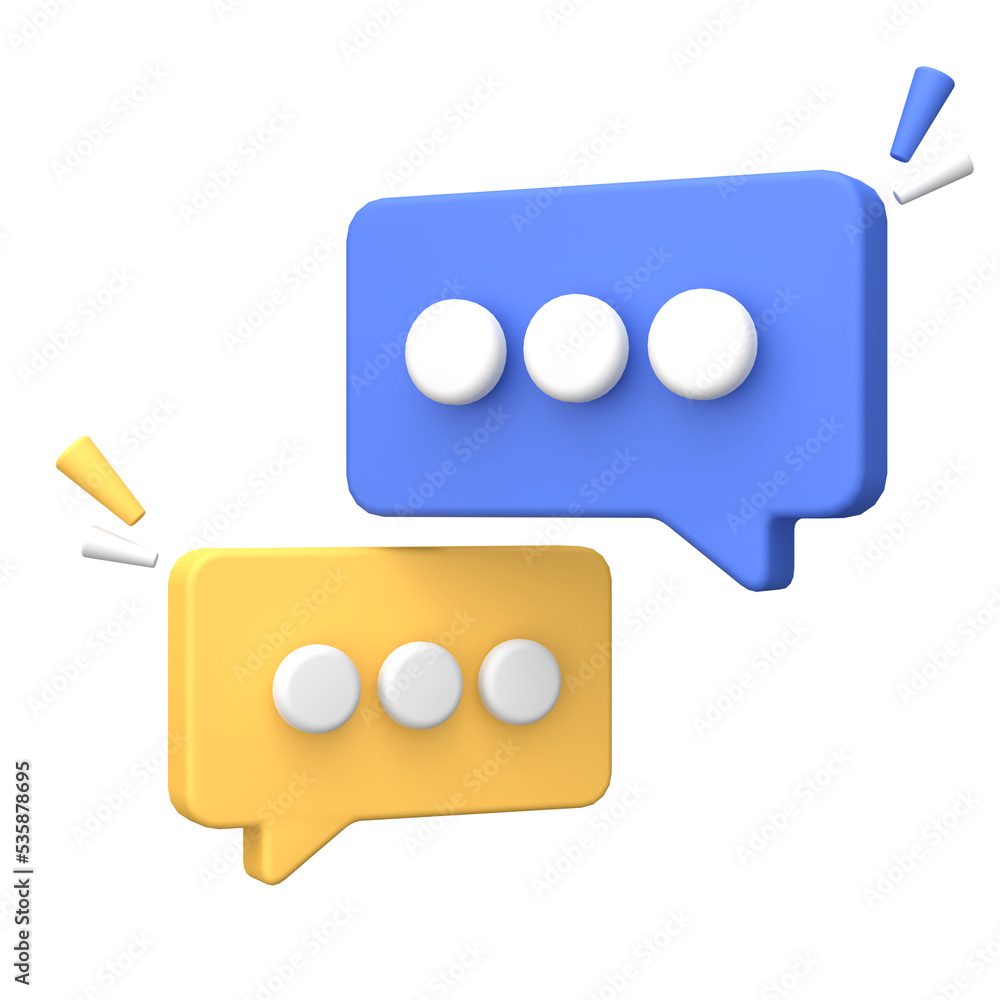 Poster 3d rendering of speech bubble messages, bell notification, social media communication concept, chat 
