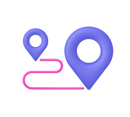 3D Route location line with pin icon. Concept of path or road. Locator position point. GPS navigator pointer.