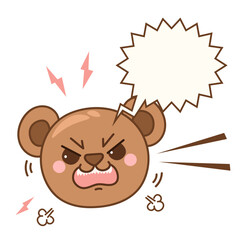 Angry bear. Pet head in kawaii cartoon style. Hand drawn animal with bubble speech. Vector illustration isolated on white background.