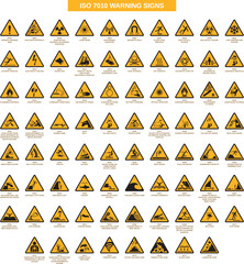 set of iso 7010 warning signs on white background - obrazy, fototapety, plakaty