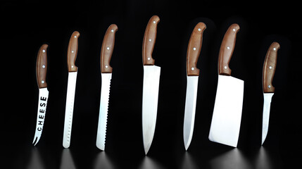Steel kitchen knives. Quality Kitchen Knives. Set of new professional kitchen knives. Kitchen knife...