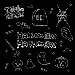 Happy Halloween vector design element set isolated on a black background