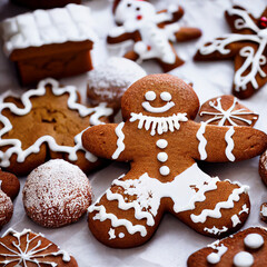 Gingerbread Christmas cookies. Concept of traditional holiday baking.	