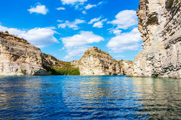 Turquoise mountain lake among the rocks.