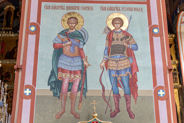 Holy Great Martyrs Demetrius of Thessalonica and George the Victorious. Fresco