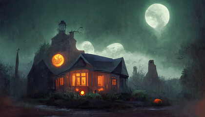 Fototapeta na wymiar Haunted spooky house. Halloween wallpaper.