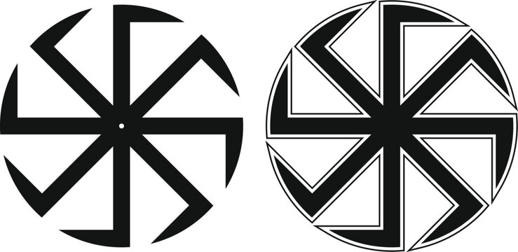 runic Scandinavian symbol Odin's horn black tattoo element on a white background in two versions
