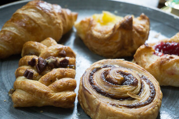 Baked pastries for breakfast in hotel UK