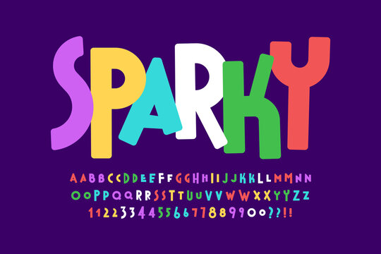 Trendy comical original alphabet design, colorful, typeface. Vector illustration