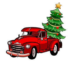 Christmas retro truck xmas tree