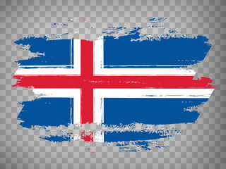 Flag of  Iceland brush stroke background.  Flag of Iceland on transparent backrgound for your web site design, app, UI.  Stock vector. EPS10.