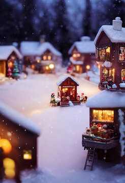 Tiny Christmas village photorealistic illustration. AI generated, is not based on any real image