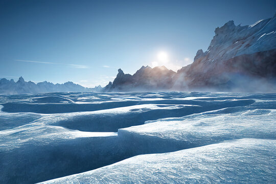 Stunning photorealistic winter landscape. Ai generated. Image is not based on any real image.