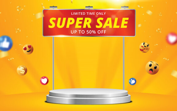 sale banner with blank space podium for product sale template design.