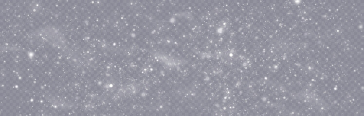 Falling snow.Christmas background.Snow blizzard.Transparent background.Light effect.