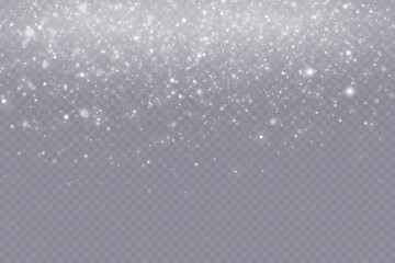 Falling snow.Christmas background.Snow blizzard.Transparent background.Light effect.