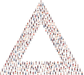 Large group of people silhouette crowded together in triangle shape isolated on white background. Vector illustration