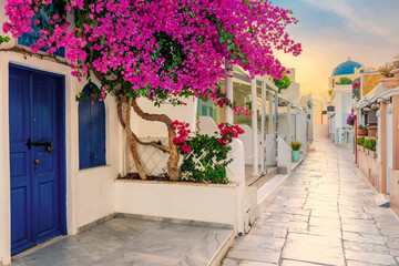 View of Oia street in the mornong
