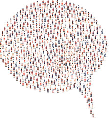 Large group of people silhouette crowded together in speech bubble shape isolated on white background. Vector illustration