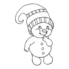 A hand-drawn snowman.An element for coloring pages. Cartoon style.