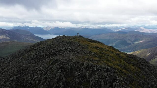 Dramatic Views of the Beautiful Mountain Vistas of the Scottish Highlands on a Grey Cloudy Day- View from Bidean Nam Bian in Glencoe