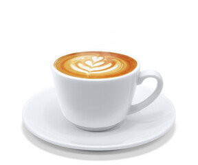 Fototapeta premium カフェラテ 飲み物 イラスト 上 リアル ホット 