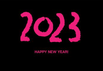 2023 Funky Paintbrush Hand Made Calligraphy. Elegant Winter Card for Congratulation.  2023 Happy New Year Banner Design. Christmas Logo Background. Winter Holiday Border. Rich 2023 New Year Pattern.