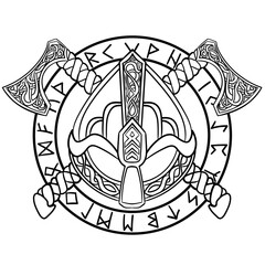 Viking Shield and Axes,with futhark runes VECTOR