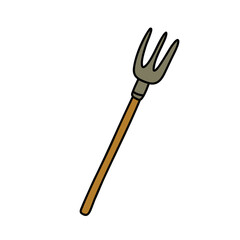 gardening fork doodle icon, vector color line illustration