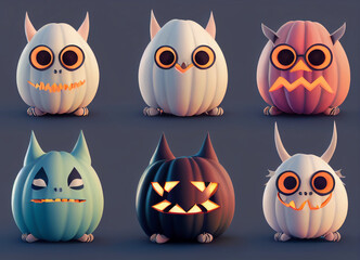 Fototapeta premium Cute halloween monsters set